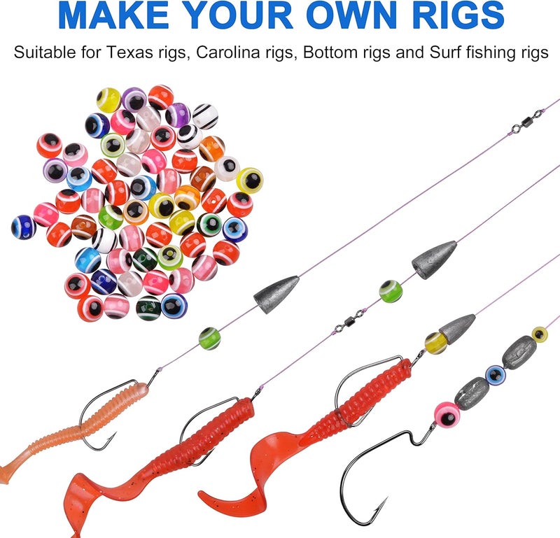 SILANON Fishing Eye Beads Assorted Set, Mixed Color Fishing Line Beads Bait Eggs Round Plastic Fishing Rig Beads Kit for Fishing Lures Texas Carolina Rig Freshwater Saltwater 5mm/6mm/8mm/10mm - Image 2